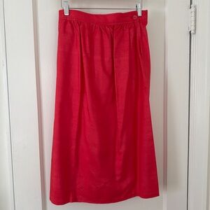 Vntg Raw Slk Coral Pink Silktrends Sz Small Midi Skirt Cocktail Preppy Classic